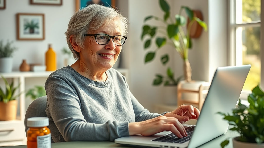 Senior woman researching medicare part d prescription drug coverage updates for 2026 on her laptop