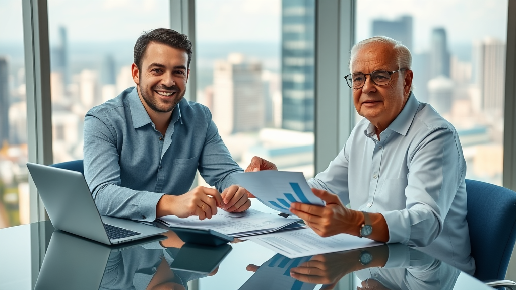 Professional financial advisor reviewing medicare income limits and savings options for 2026 with a senior client